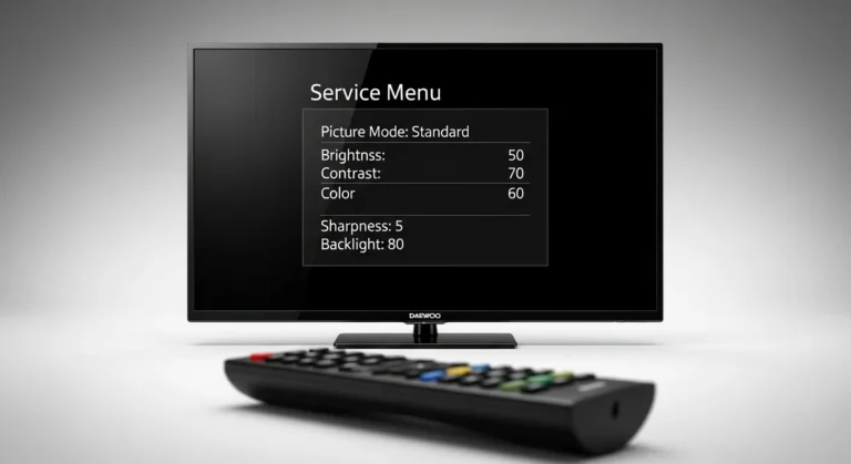 Daewoo TV service menu codes access guide showing parameter screen on television display