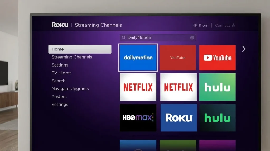 Roku Channel Store search results showing the DailyMotion channel listing
