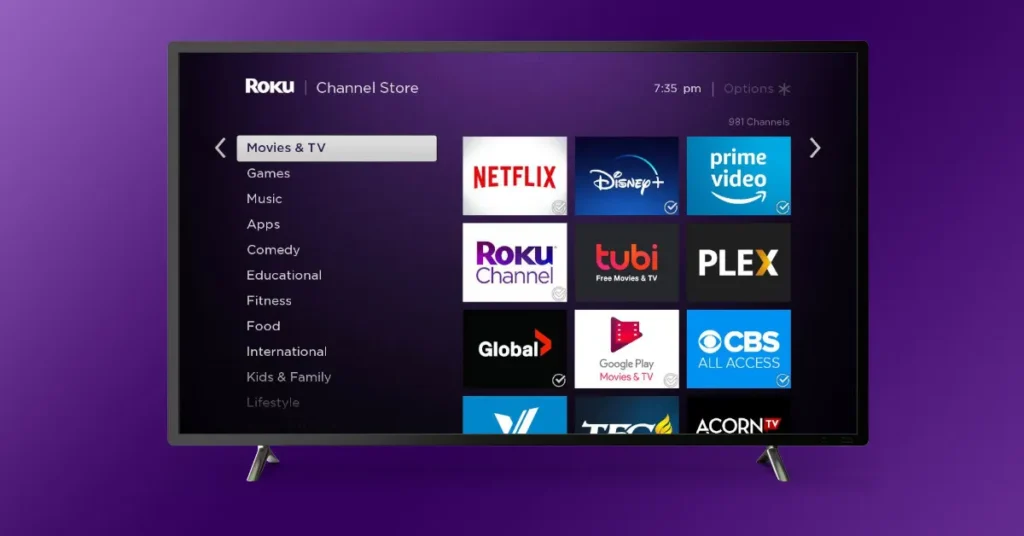 Roku home screen interface