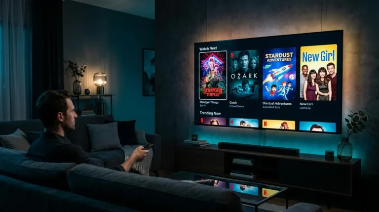 SkyShowtime streaming platform displayed on a smart TV showing its channels and content library