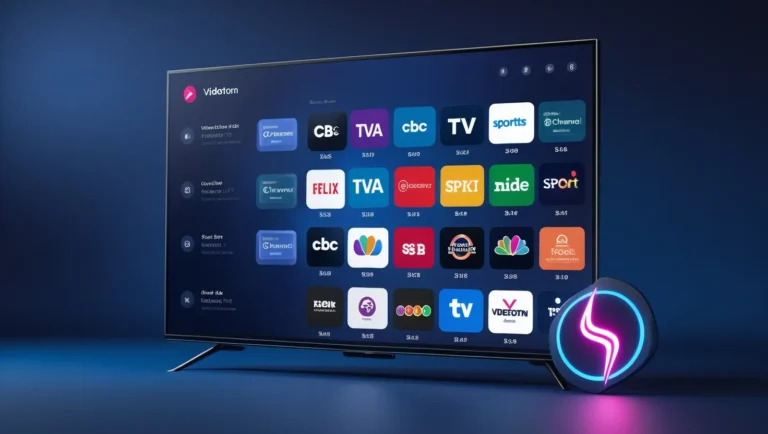 Smart TV displaying Videotron’s 2025 channel lineup with logos.
