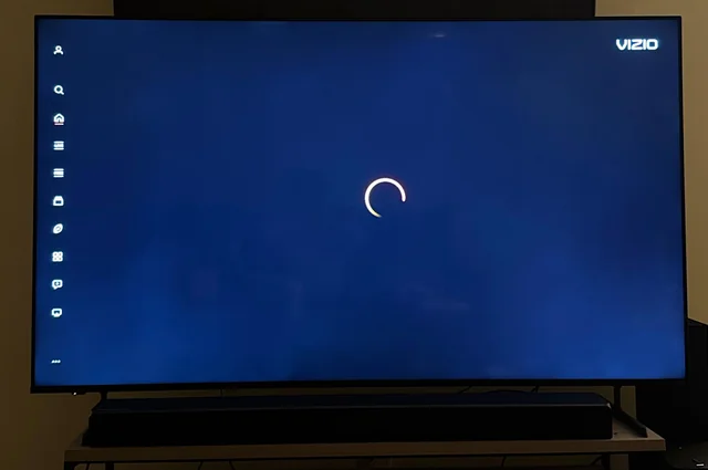 Vizio TV screen with buffering icon