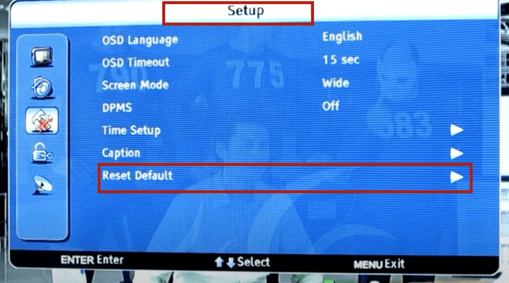 Emerson TV screen showing Factory Reset option