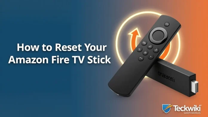 Amazon Fire TV Stick and remote with reset icon