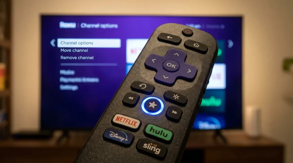 Roku remote star button used to remove a channel from Roku home screen