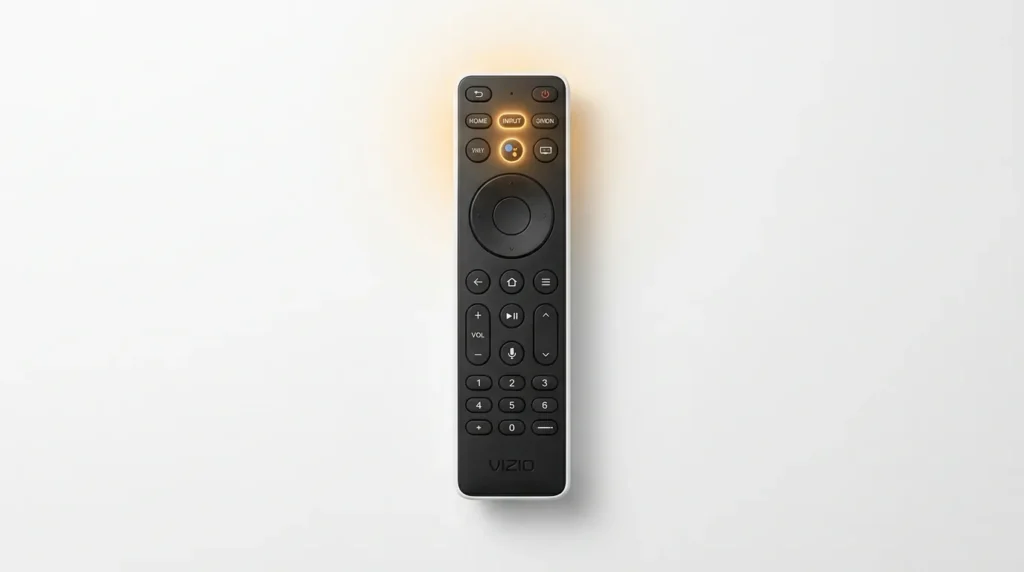 Vizio TV remote with INPUT button highlighted for exiting demo mode