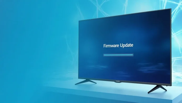 vizio-tv-firmware-update Vizio TV screen showing firmware update process.
