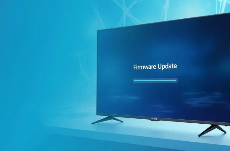 Vizio TV screen showing firmware update process.