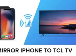 iPhone and TCL TV with mirroring icon for blog thumbnail.