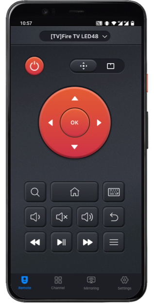 Smartphone with Insignia TV remote app on screen.