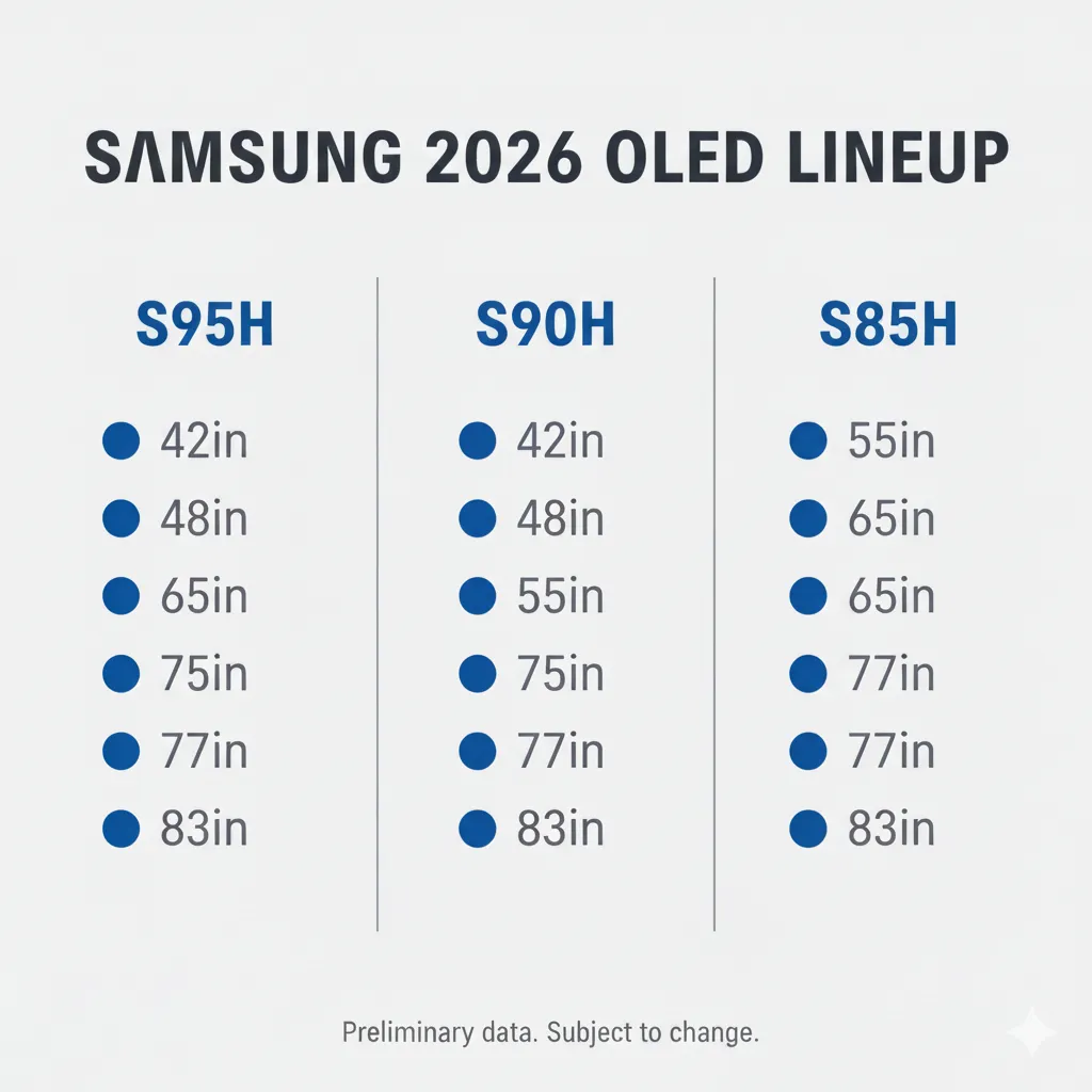Infographic of Samsung OLED model sizes.