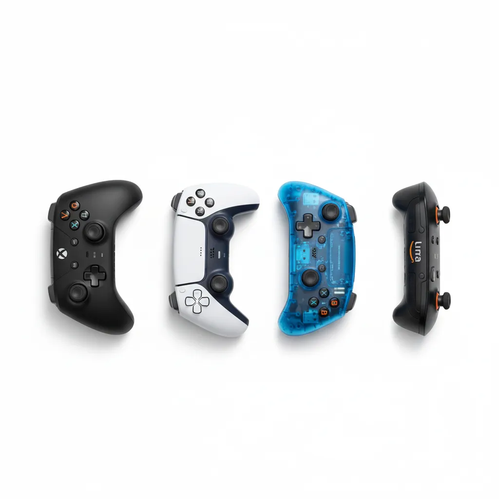 Collection of Xbox, PlayStation, and PDP controllers