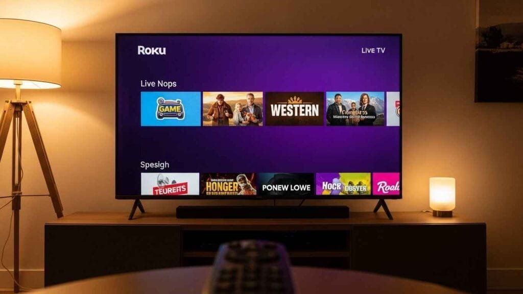 Roku TV showing The Roku Channel live guide with new free channels