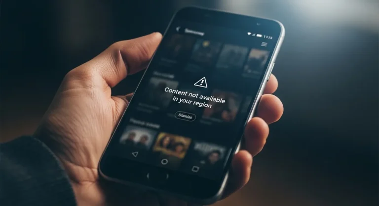 Android phone showing geo-blocked streaming app error message