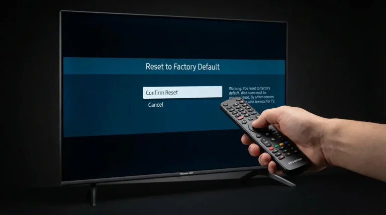 Hisense TV displaying factory reset settings menu on screen