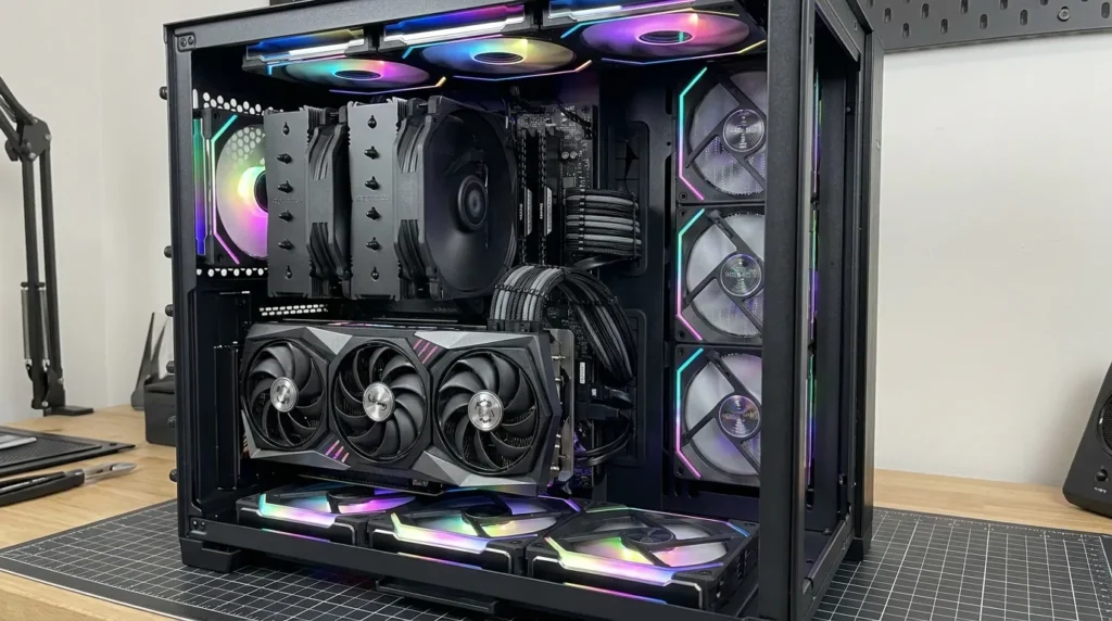 showing computer fans, cooling and clean cable management