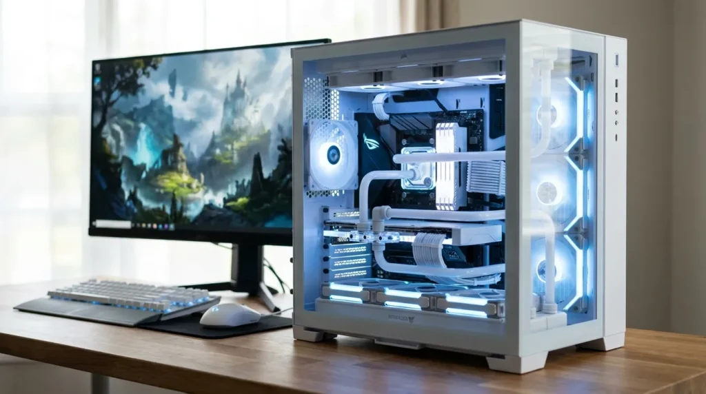 white or themed custom gaming PC